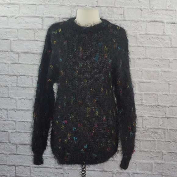 Vintage 80s Mohair Oversized Rainbow Knit Sweater Medium - Picture 1 of 9